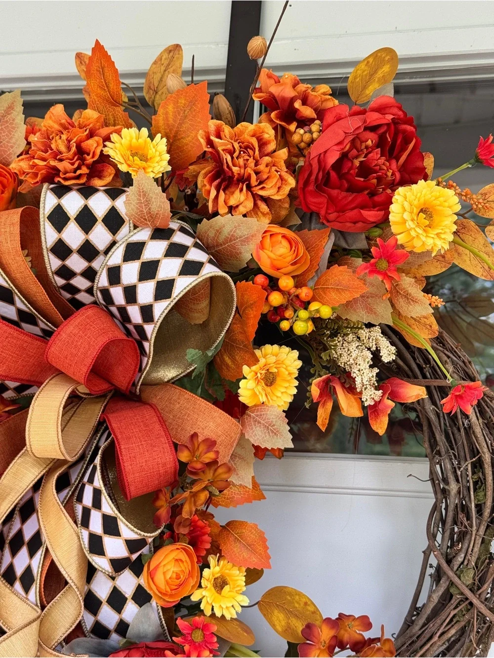 Bold Harlequin Fall Grapevine Wreath